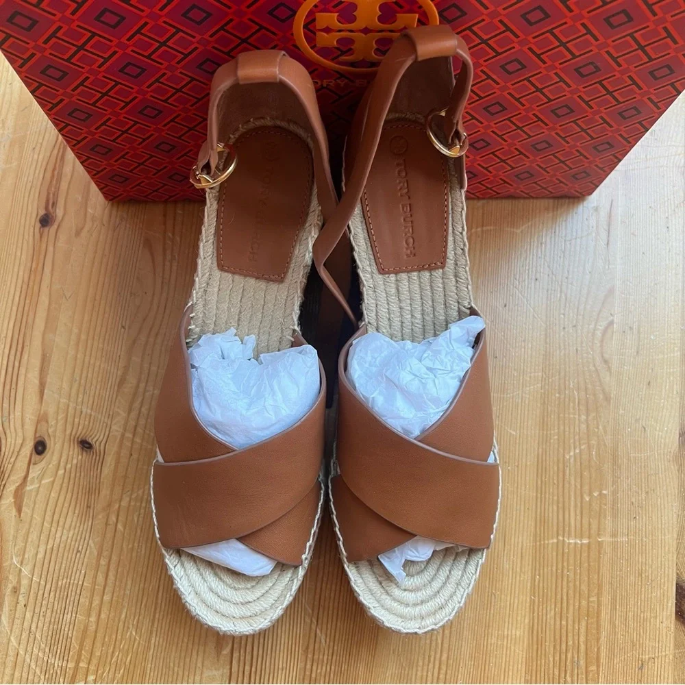 Tory Burch Ambra Selby 105MM Wedge Espadrille - Veg Leather Size 9
